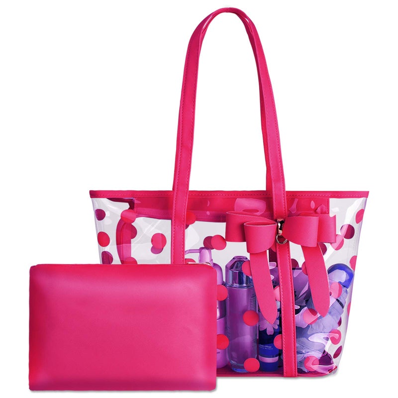 PG6 Women Waterproof PVC Clear Tote Bags Shoulder Handbag Beach Bag Shopping Work Bag - Image 1